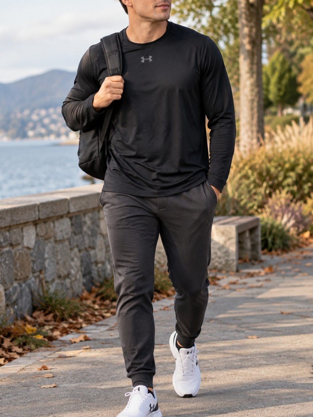 Under Armour Men’s Plus Size Black Long Sleeve Athletic Performance Shirt Logo
